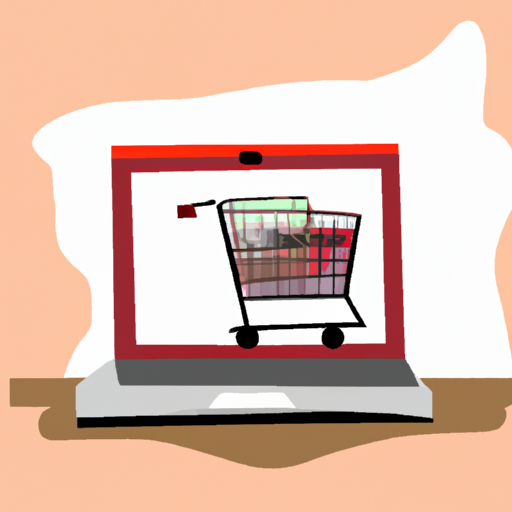 איור של מחשב נייד עם עגלת קניות המסמלת הקמת חנות מקוונת