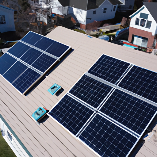 תמונה של גג עם פאנלים סולאריים מותקנים, המספקים אנרגיה נקייה לבית או לעסק