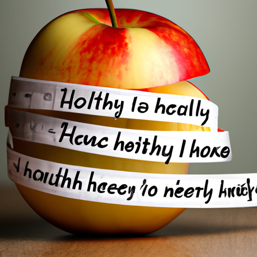 ציטוט מעורר השראה עם תמונה של סרט מדידה כרוך סביב תפוח בריא, המסמל קו מותניים בריא.