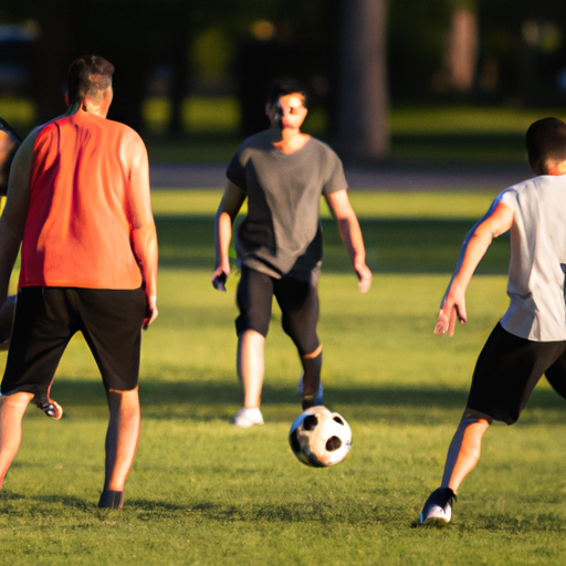 תמונת מצב של קבוצת חברים שמשחקת משחק כדורגל מזדמן, מציגה פעילות גופנית כפעילות מהנה וחברתית שמשפרת את איכות החיים
