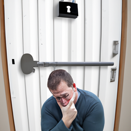 1. תמונה של אדם מתוסכל מחוץ לדלת נעולה, המייצגת מצב שכיח של נעילה בחוץ.