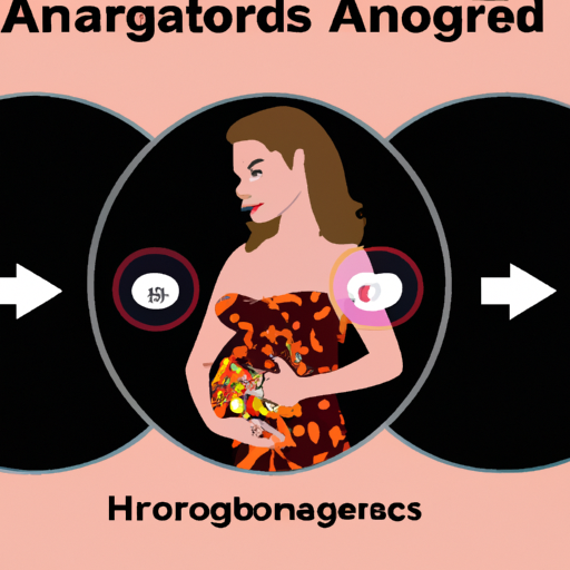 איור המראה את השינויים ההורמונליים המתרחשים בגוף האישה בתחילת ההריון.