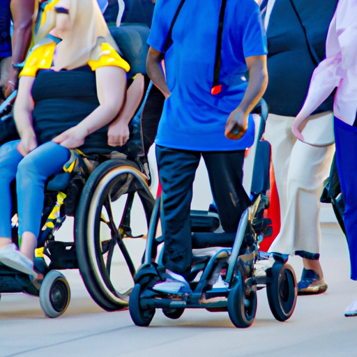 קבוצה מגוונת של אנשים המשתמשים בכיסאות גלגלים חשמליים, מציגה הכלה.